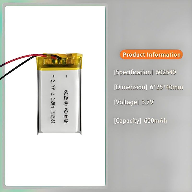 3.7V 602540 2.22Wh 600mAh OEM ODM Lipo Batteries Li Ion Rechargeable Li-po Battery for GPS Equipment