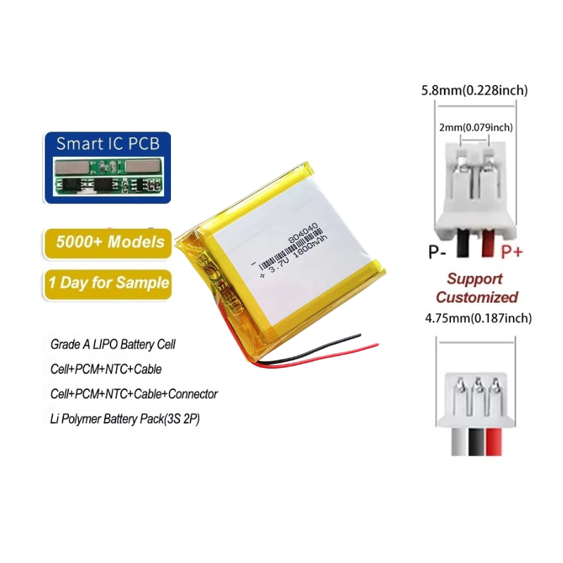 3.7v Lithium Polymer Battery 1800mah 804040 Rechargeable Pouch for Handheld Games Players