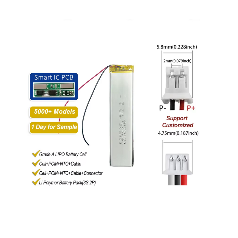 4025130 5.5Wh 1500Mah 3.7v LiPO Battery for Driving Recorder