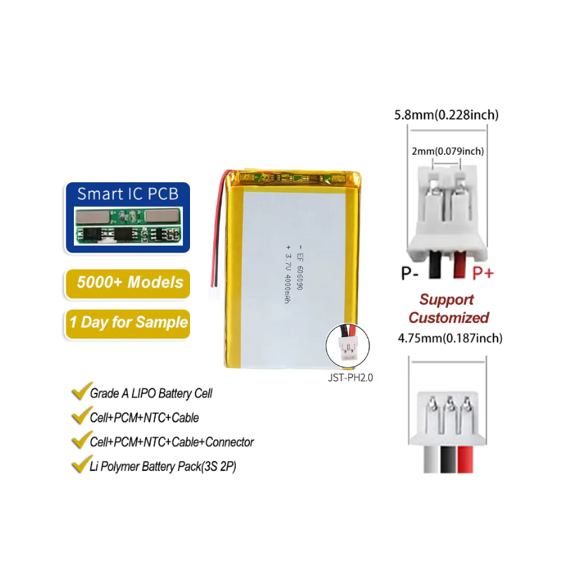 14.8Wh 4000mah 3.7 LIPO Pouch Lithium Polymer Battery 606090 for Car Recorder