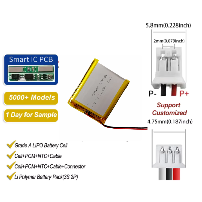 955465 105565 4000mAh 4500mAh 5000mah 3.7v Lipo Battery for Cabinet Light UAV