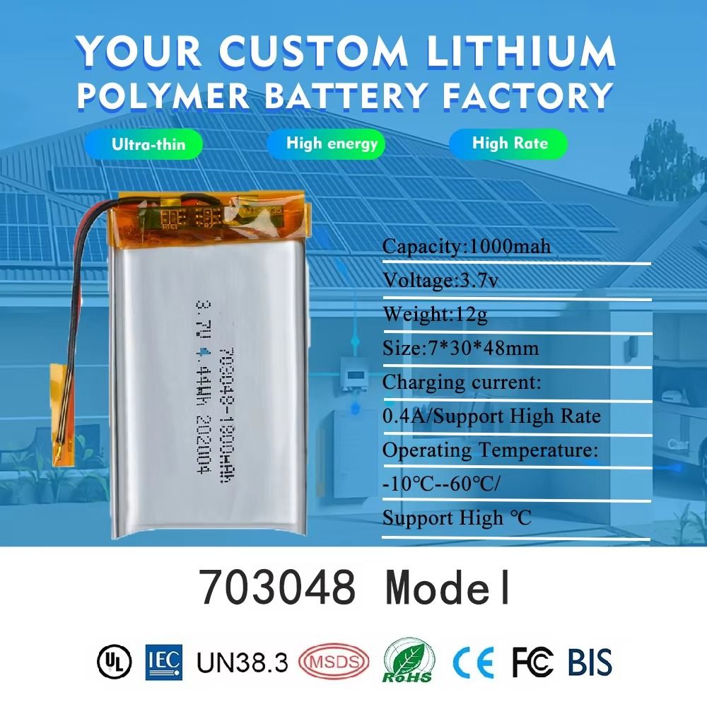 Wholesale 703048 Rechargeable 3.7v 1000mah 1100mah Lithium Polymer Battery Pouch Li-Polymer Battery"