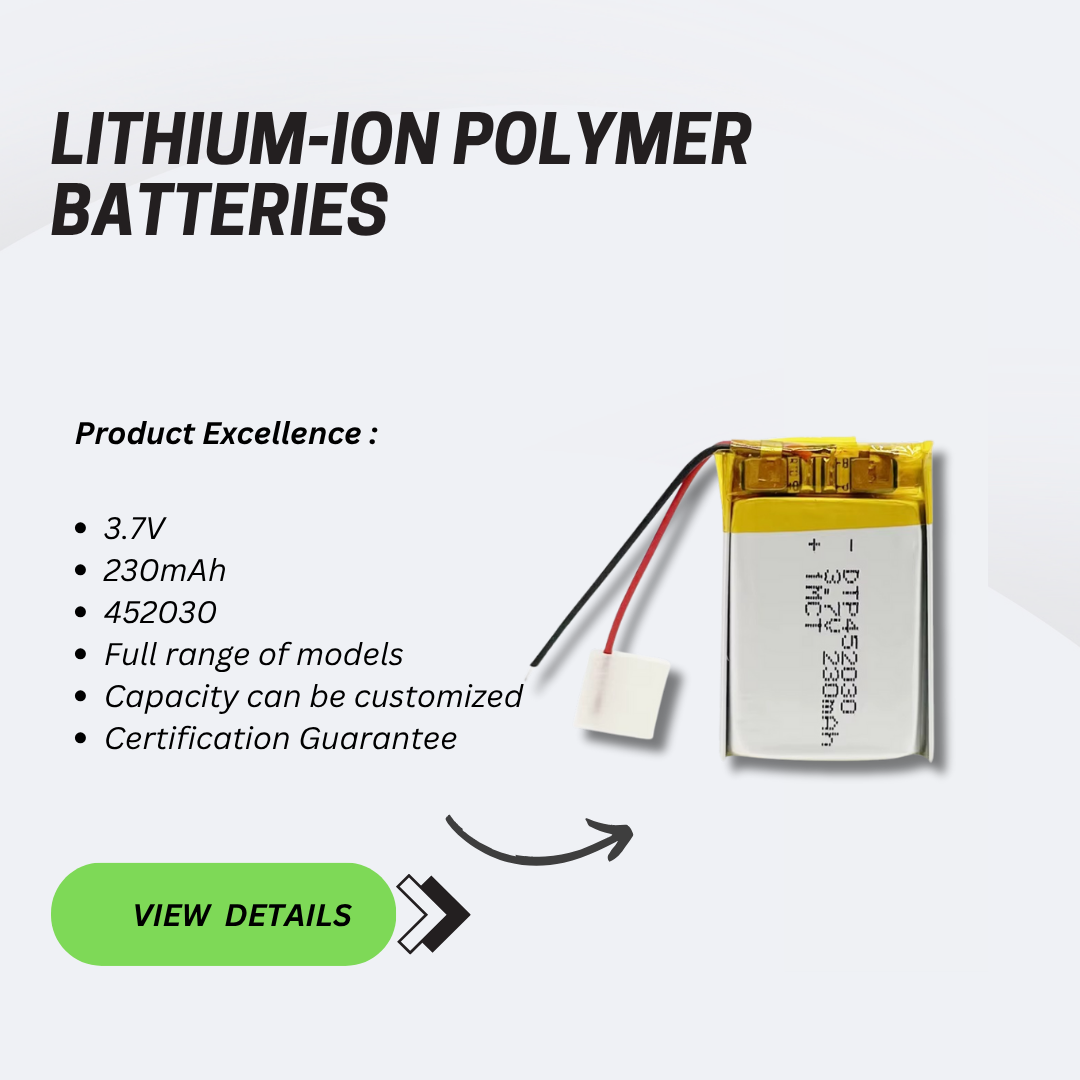 452030- 3.7V 230mAh Li-Ion Battery Pouch Li-Ion For Toys