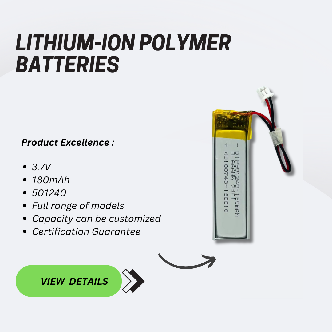 501240 3.7v 180mah 3.7v lithium polymer battery