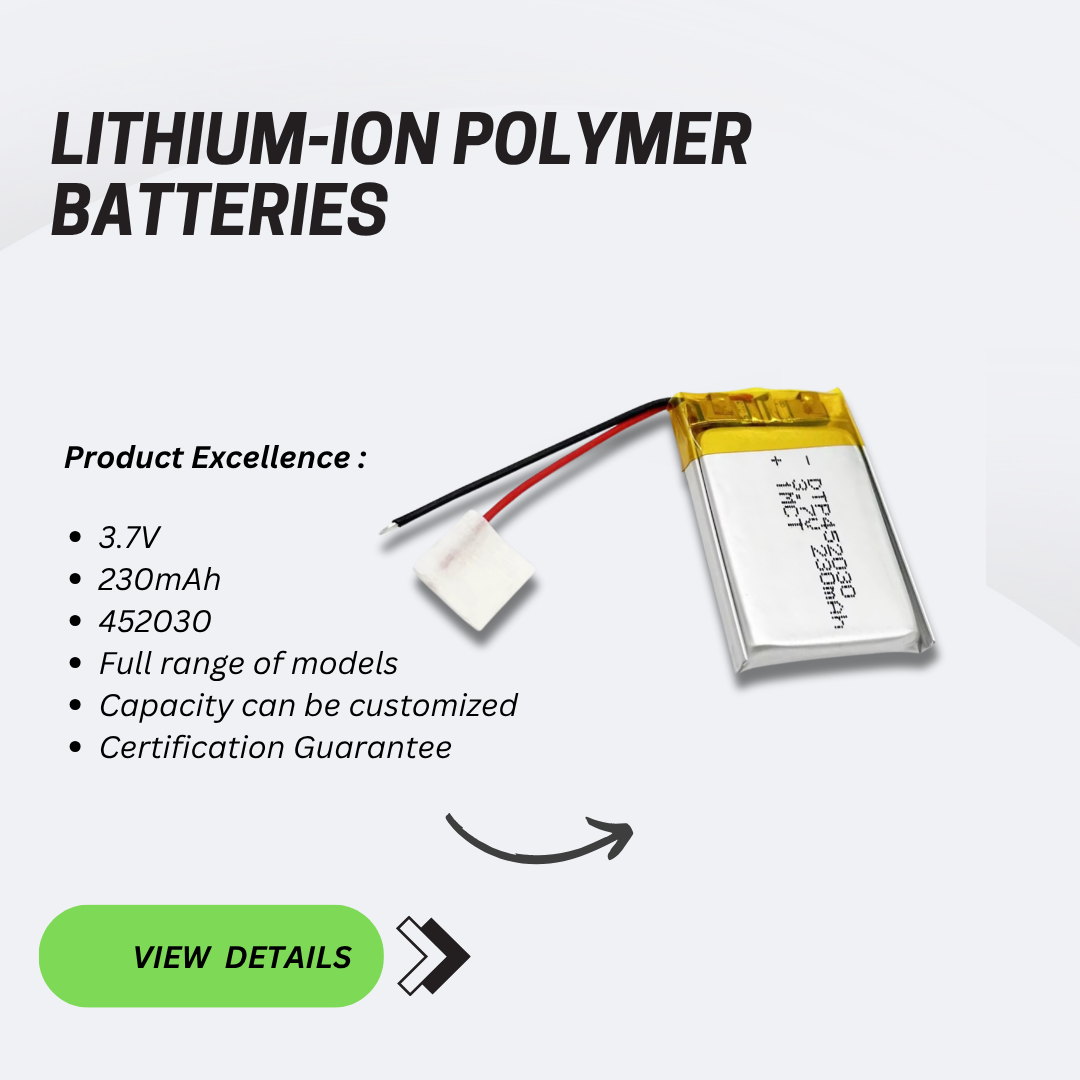 3.7v 230mah 2.96wh lithium battery 452030 pouch lithium ion battery for toys