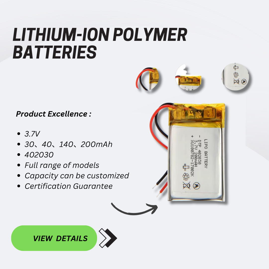 Small Lithium Battery 30mAh 40mAh 140mAh 200mAh 3.7V 402030 Lithium Polymer Battery