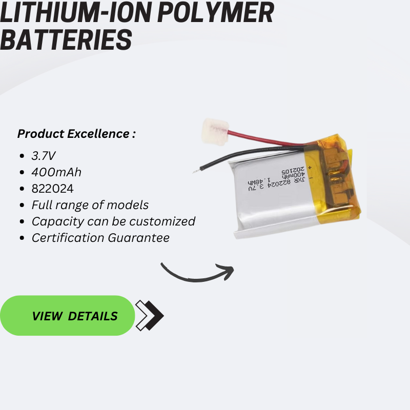 Hot Selling Tracking Wristband Use 3.7v 400mah 822024 Lithium Polymer Battery Cells