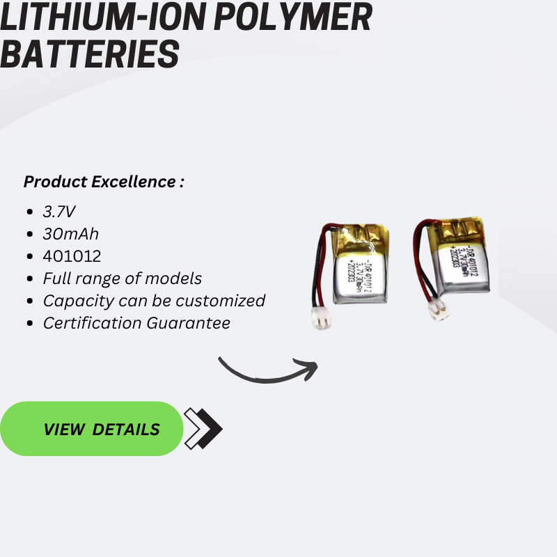 Mini Digital Li Ion Polymer Battery Dimension 401012 30mah 3.7v Lithium Polymer Battery for Neon Light LED Light