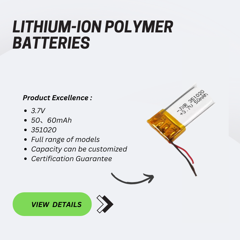 3.7V Ultra-Thin Pouch Lithium Ion Battery 351020 3.7V 50MAH 60MAH Small Lipo Battery